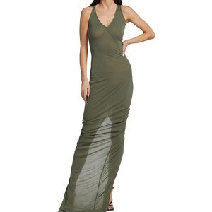 NWT Rick Owens Sheer V-Neck Column Green Gown Dress Size Small $725